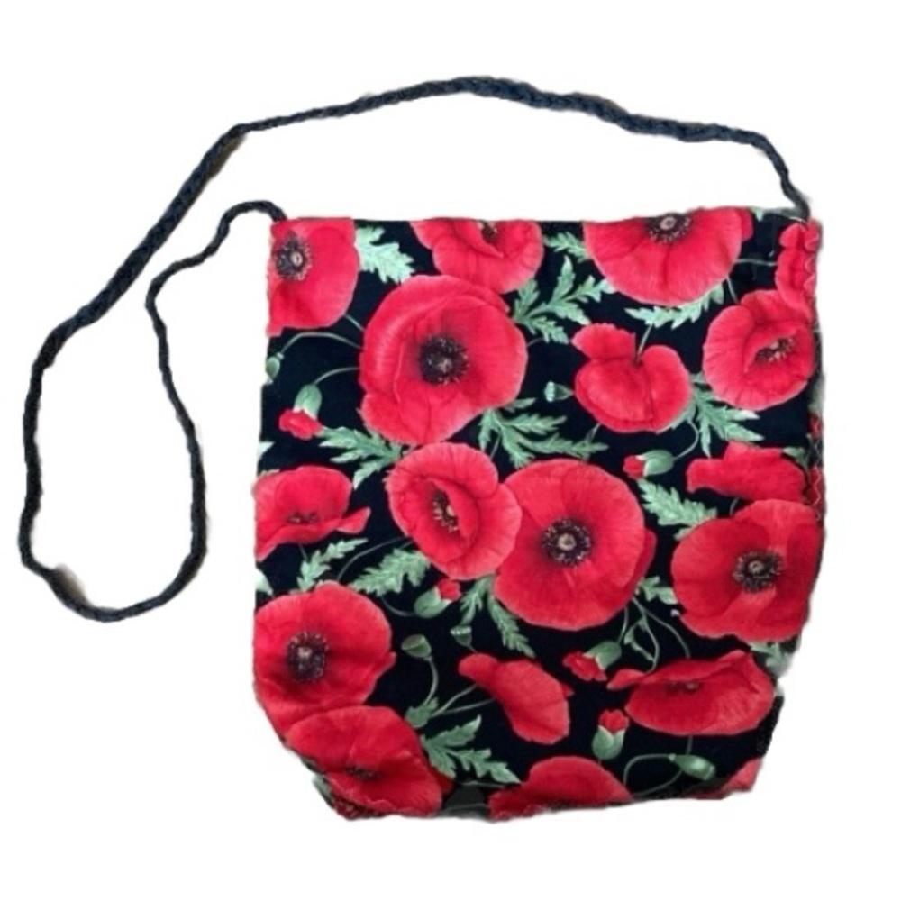 Red Poppies Poppy Tote Book Bag Single Strap Lined 13 x 7 x 3 inches